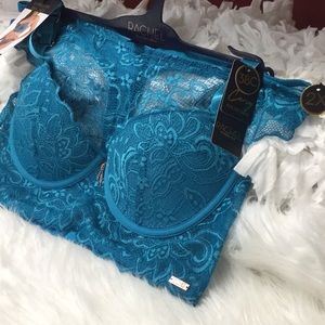 RACHEL ROY sz 38C Bra Set Sexy Curvy Plus Longline Lacy Blue NWT